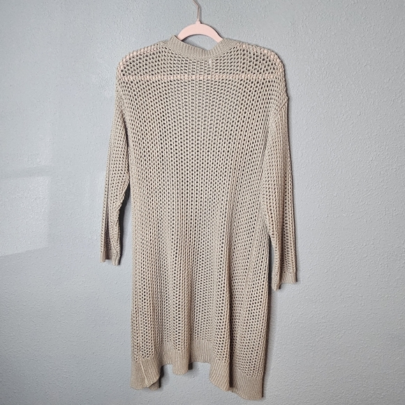 Wishlist Cardigan Womens Small Medium Beige Crochet Knit Long Duster Open Front - Picture 9 of 11